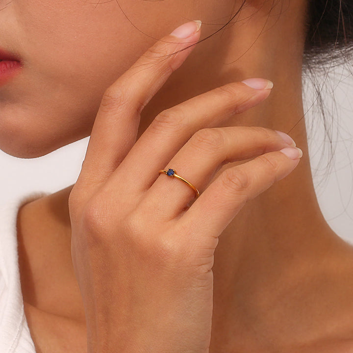 Anello Olivenorma Simple Birthstone in acciaio inossidabile placcato 18k