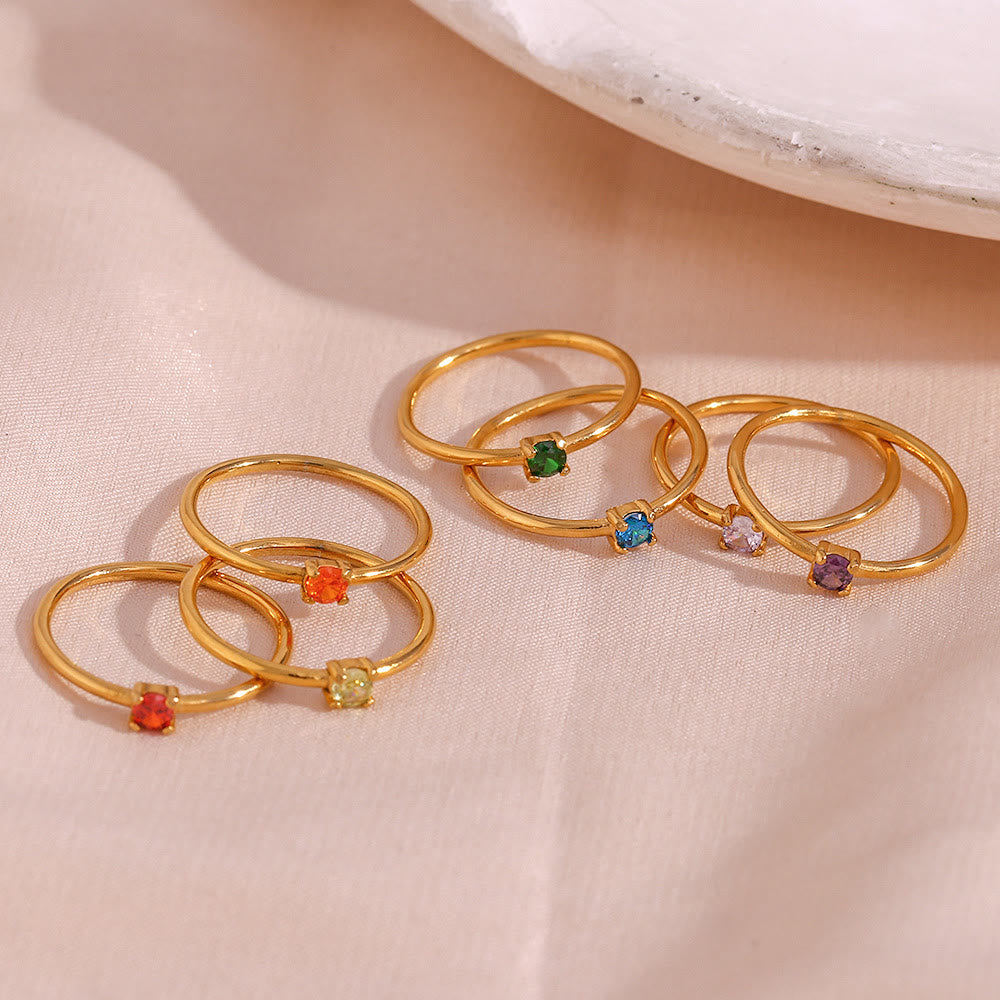 Anello Olivenorma Simple Birthstone in acciaio inossidabile placcato 18k