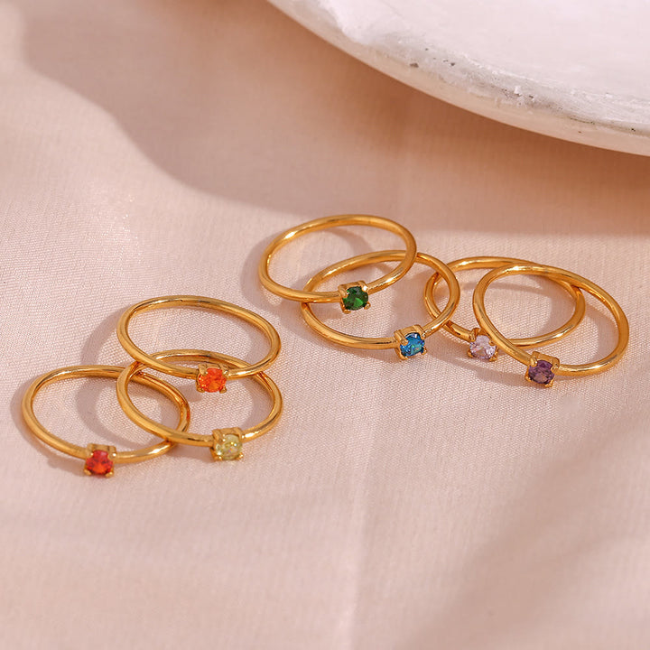 Anello Olivenorma Simple Birthstone in acciaio inossidabile placcato 18k