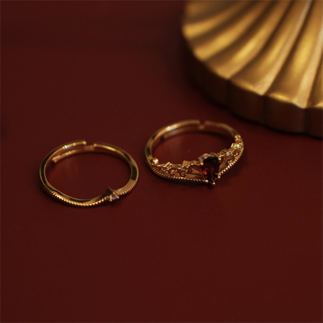 Olivenorma Red Garnet Crown Anello regolabile impilabile