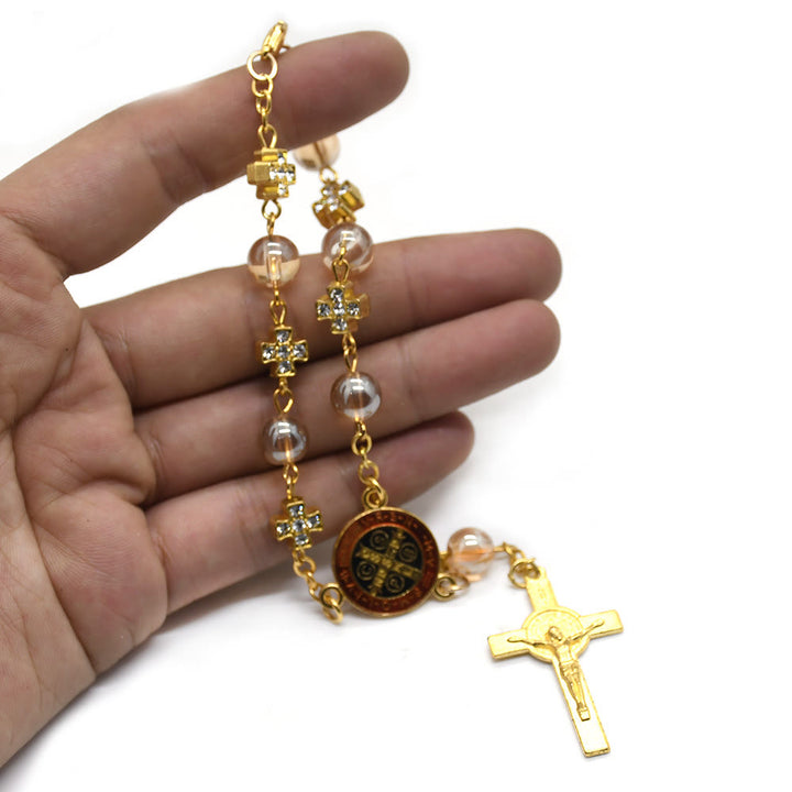 Olivenorma Rosario con perline di preghiera Bracciale con croce in oro