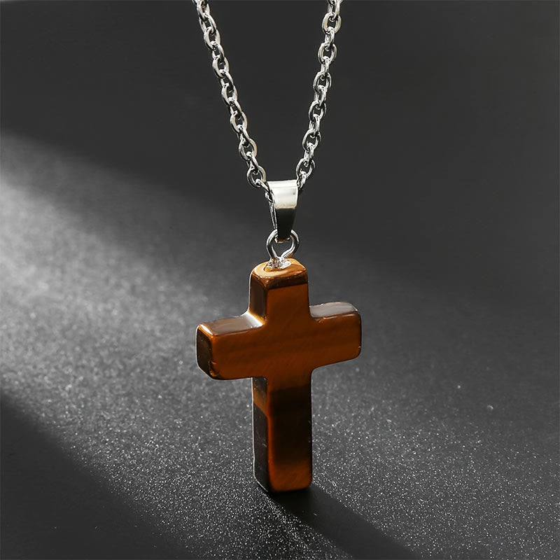 Collana con croce in pietra naturale Olivenorma 