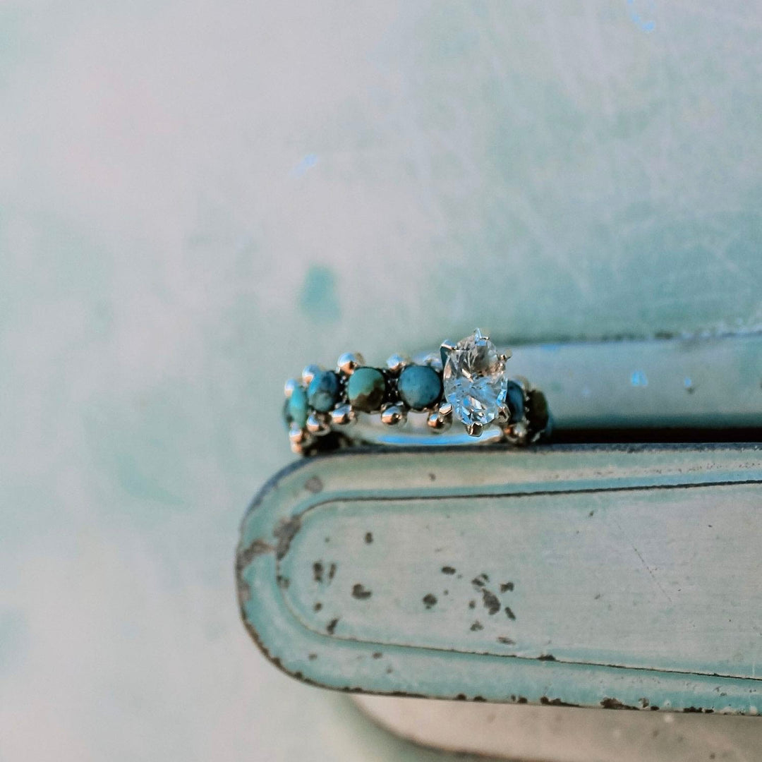 Anello di fidanzamento con diamanti e zirconi bianchi turchese Olivenorma