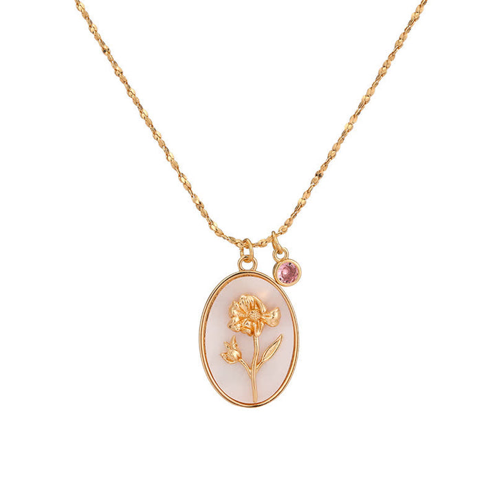 Collana con pietra portafortuna Olivenorma e fiore portafortuna