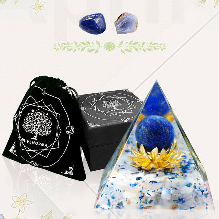 Olivenorma The Calm Power Piramide di Orgone Lapislazzuli e Calcedonio Blu 