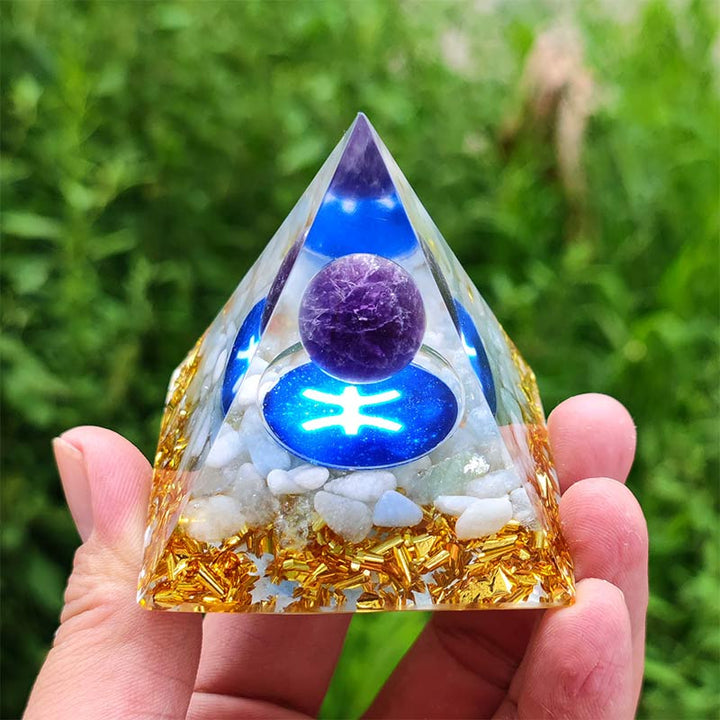 Ametista Olivenorma con Agata Bianca Zodiaco Pesci Piramide Orgonica 