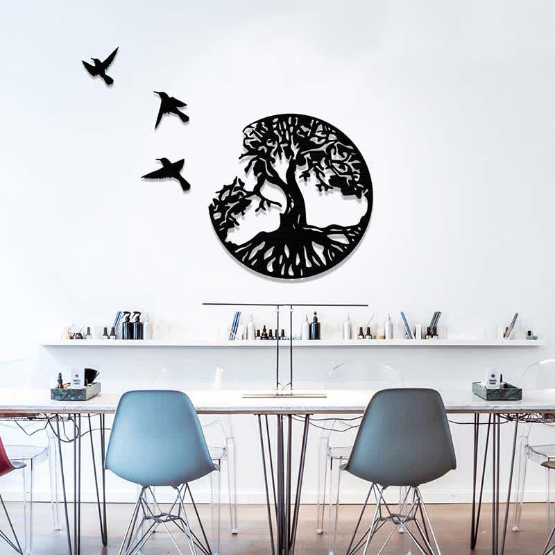 Decorazione da parete in metallo con albero della vita e tre uccelli
