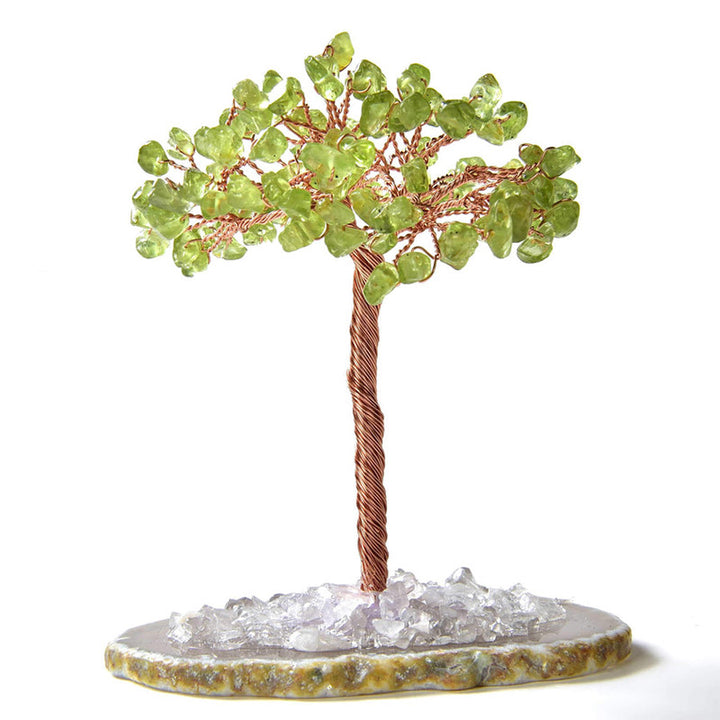 Albero Feng Shui in pietra preziosa naturale Olivenorma Peridot con base in agata