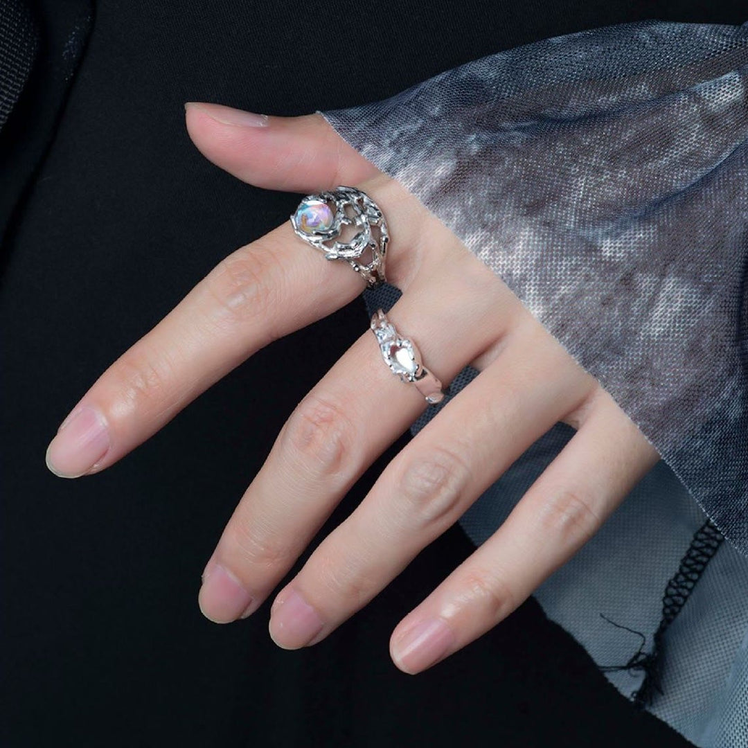 Anello in pietra di luna con motivo a rami irregolari Olivenorma