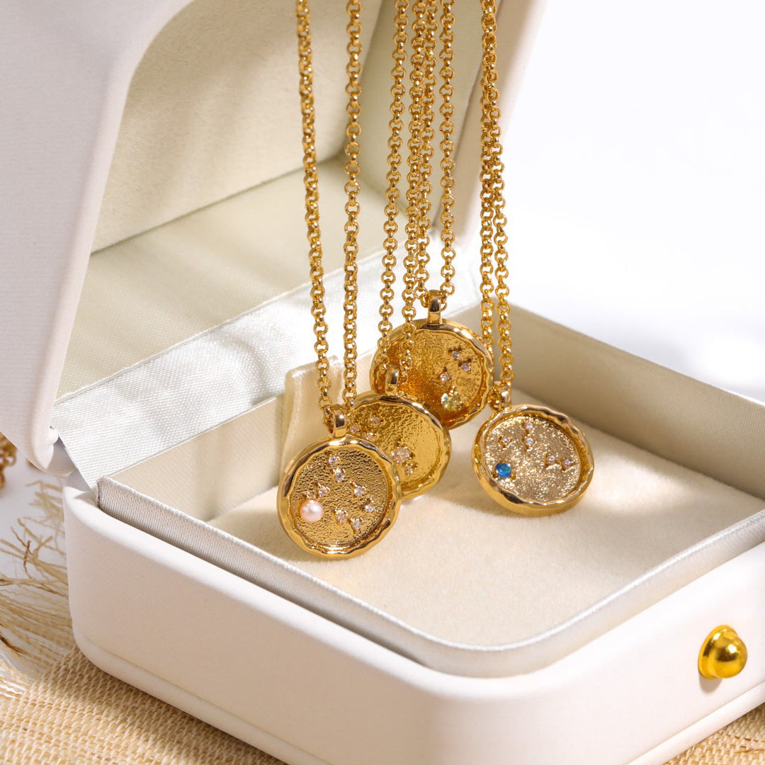 Collana con pietra portafortuna dello zodiaco in zircone bianco Olivenorma 
