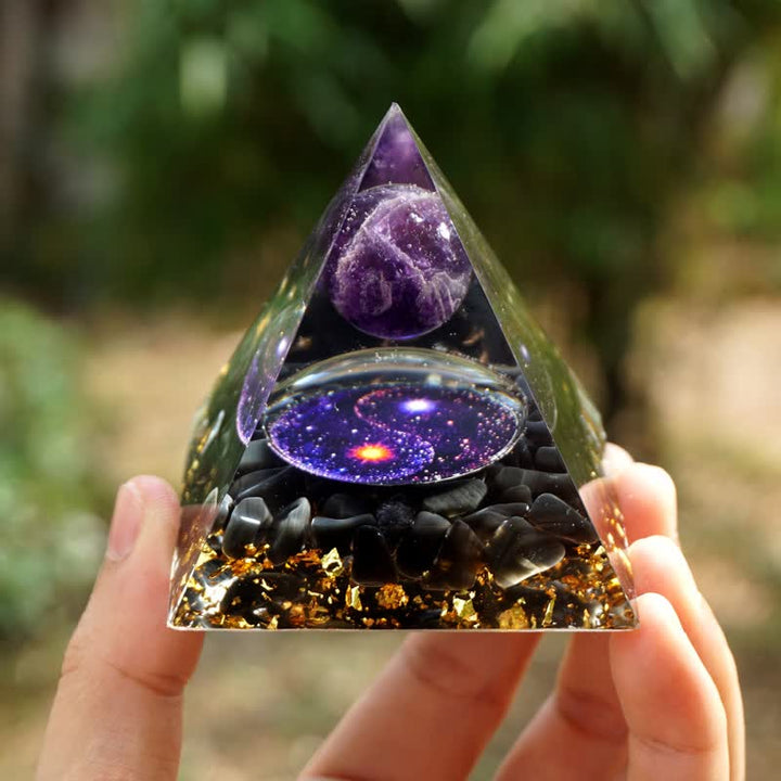 Piramide di orgone in ossidiana Yin e Yang Olivenorma 