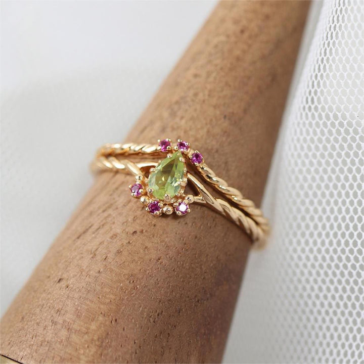 Olivenorma Dainty Peridot Pink Crystal Anello Regolabile Impilabile