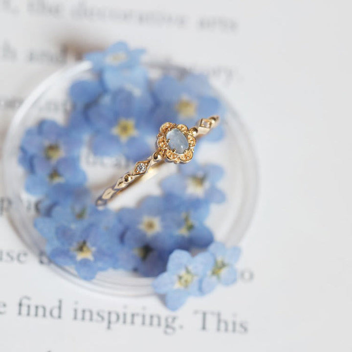 Olivenorma Anello Vintage con Fiori di Margherita in Acquamarina Naturale 