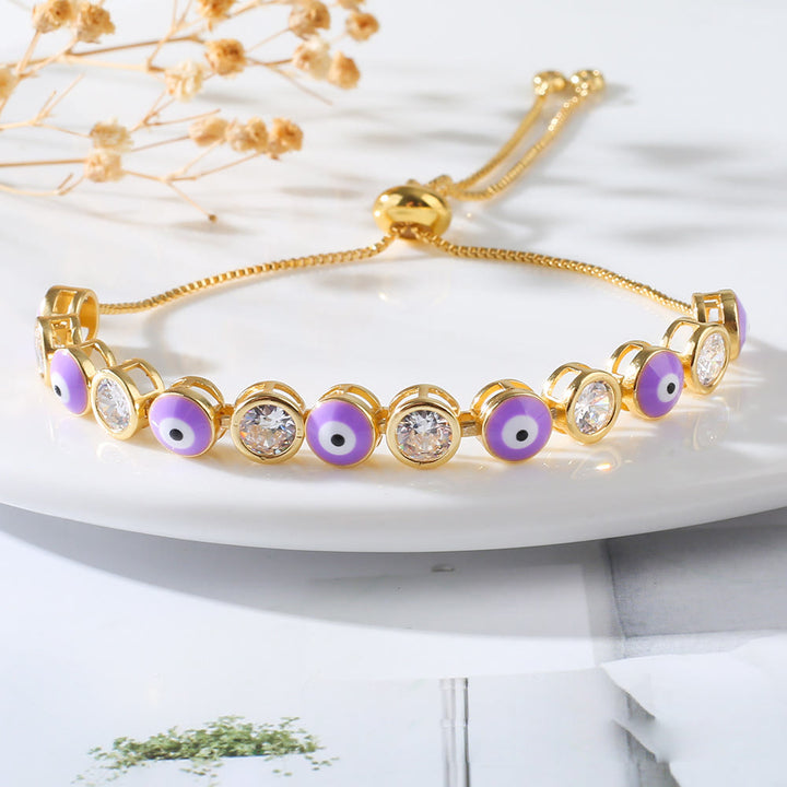 Braccialetto regolabile con zircone bianco e malocchio Olivenorma 