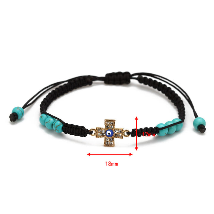 Braccialetto regolabile intrecciato con zircone bianco turchese Olivenorma Malocchio 