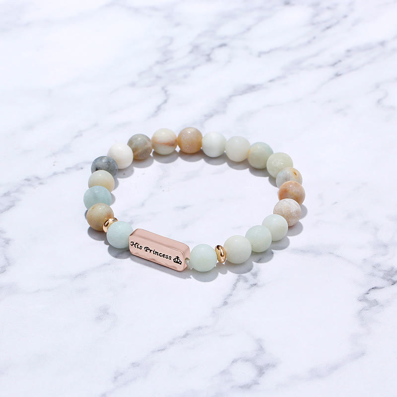 Olivenorma Braccialetto con incisione in pietra preziosa naturale His Princess Her Prince, 2 pezzi 