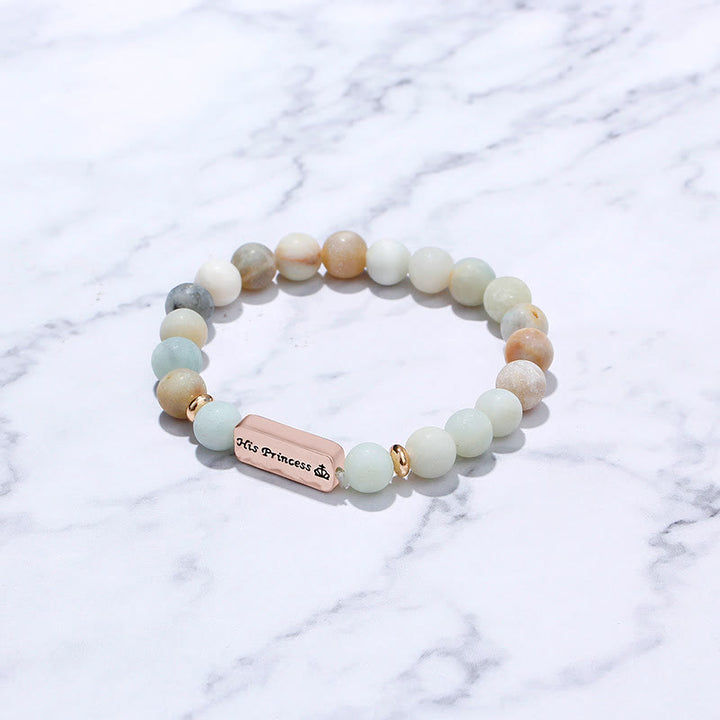 Olivenorma Braccialetto con incisione in pietra preziosa naturale His Princess Her Prince, 2 pezzi 