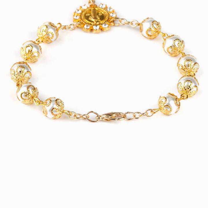 Olivenorma Cristianesimo Pizzo Vetro Rosa Croce Roseario Bracciale 