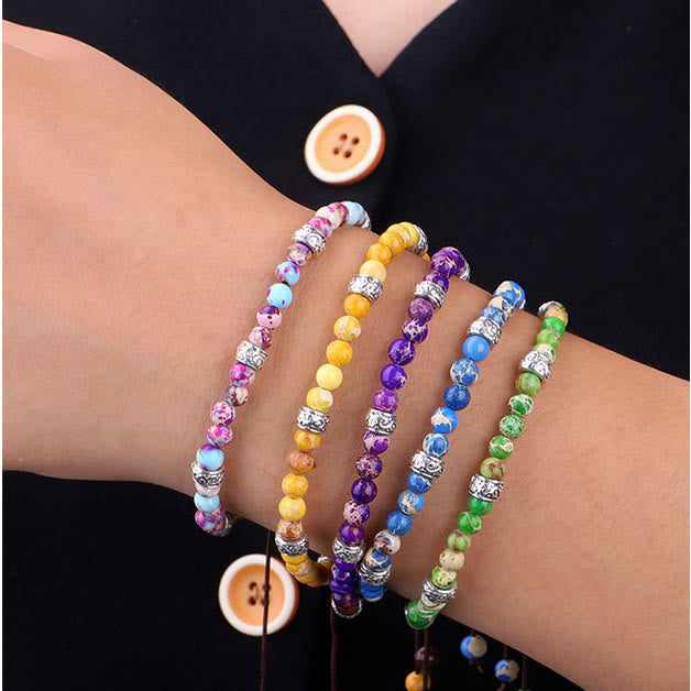 Bracciale intrecciato con perline in pietra imperiale multicolore naturale Olivenorma 