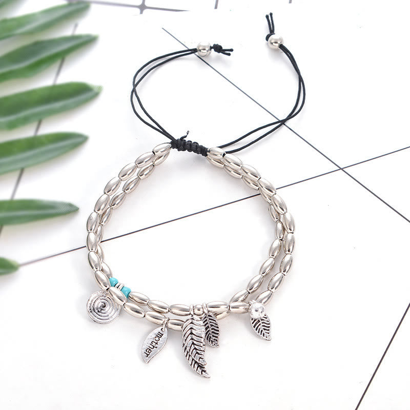 Olivenorma Bracciale Cavigliera Doppio Strato in Foglia d'Argento Turchese 