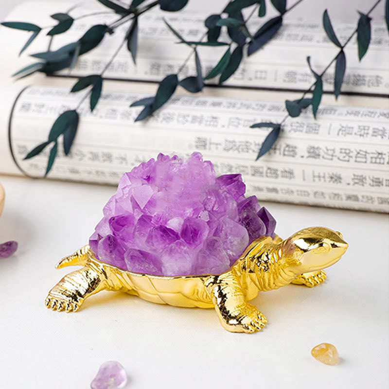 Olivenorma Natural Crystal Cluster Turtle Ornament Lampada Decorazione con pietre preziose