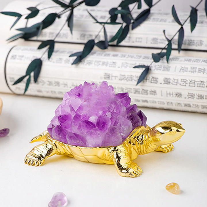 Olivenorma Natural Crystal Cluster Turtle Ornament Lampada Decorazione con pietre preziose