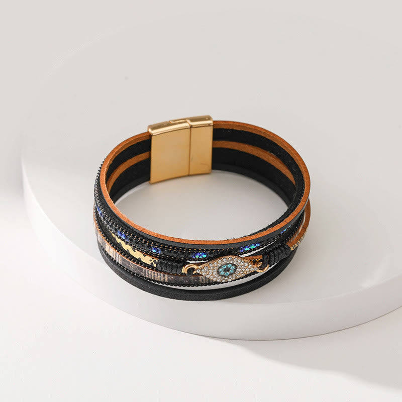 Bracciale Olivenorma Zircon Evil Eye in finta pelle leopardata