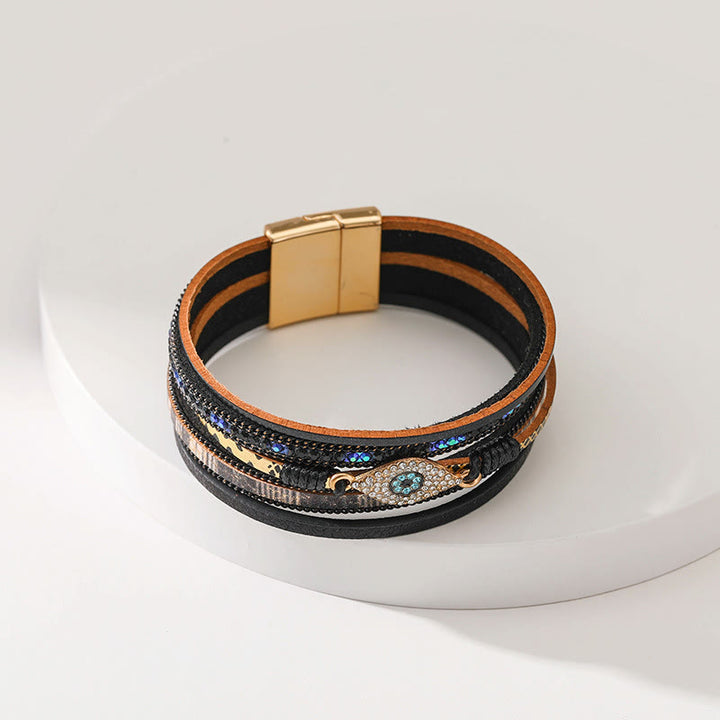 Bracciale Olivenorma Zircon Evil Eye in finta pelle leopardata