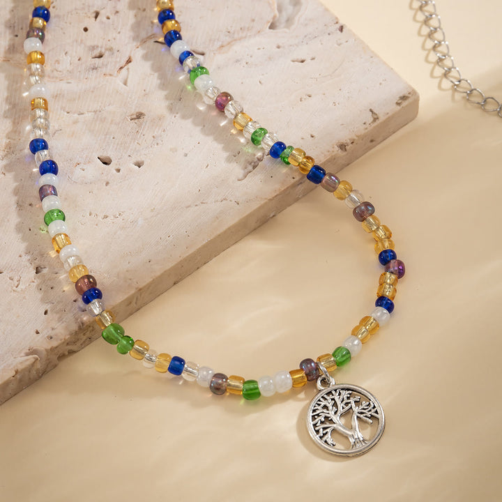 Olivenorma Set di collana con ciondolo Hamsa con albero della vita in quarzo naturale