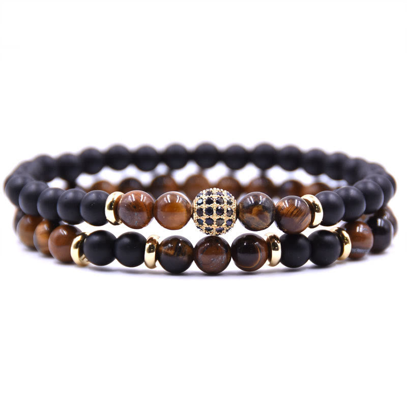 Bracciale da uomo con perline a due strati in cristallo naturale Olivenorma