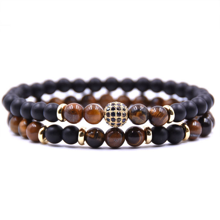 Bracciale da uomo con perline a due strati in cristallo naturale Olivenorma