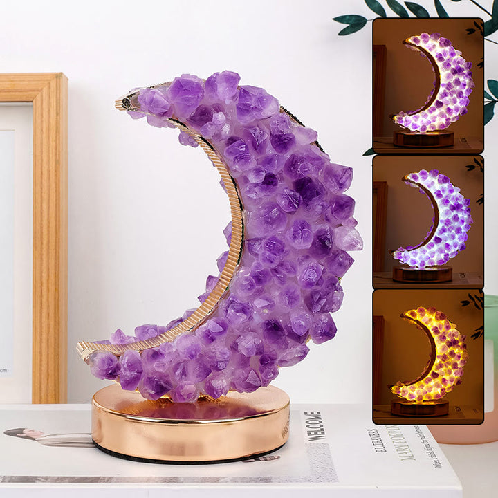 Lampada di cristallo di luna con fluorite blu, ametista e citrino Olivenorma
