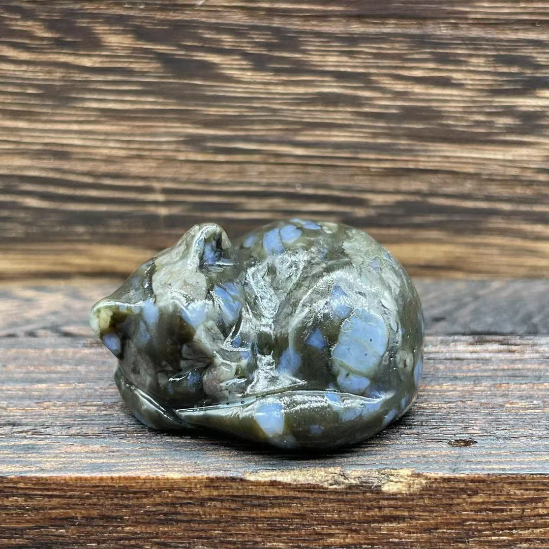 Olivenorma 4cm Decorazione in pietra preziosa di cristallo naturale a forma di gatto - Anfibolo blu - image 36