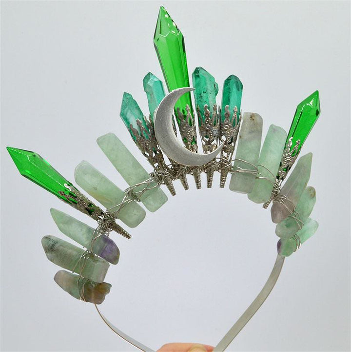 Olivenorma Corona in cristallo naturale con luna d'argento fatta a mano - Amazzonite - image 9