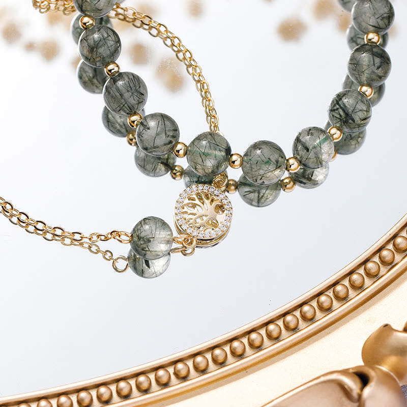 Olivenorma Green Strawberry Rutilato Quarzo Albero della Vita Bracciale Set