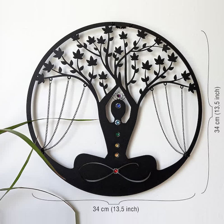 Olivenorma Albero della vita Decorazione da parete in metallo con chakra del loto