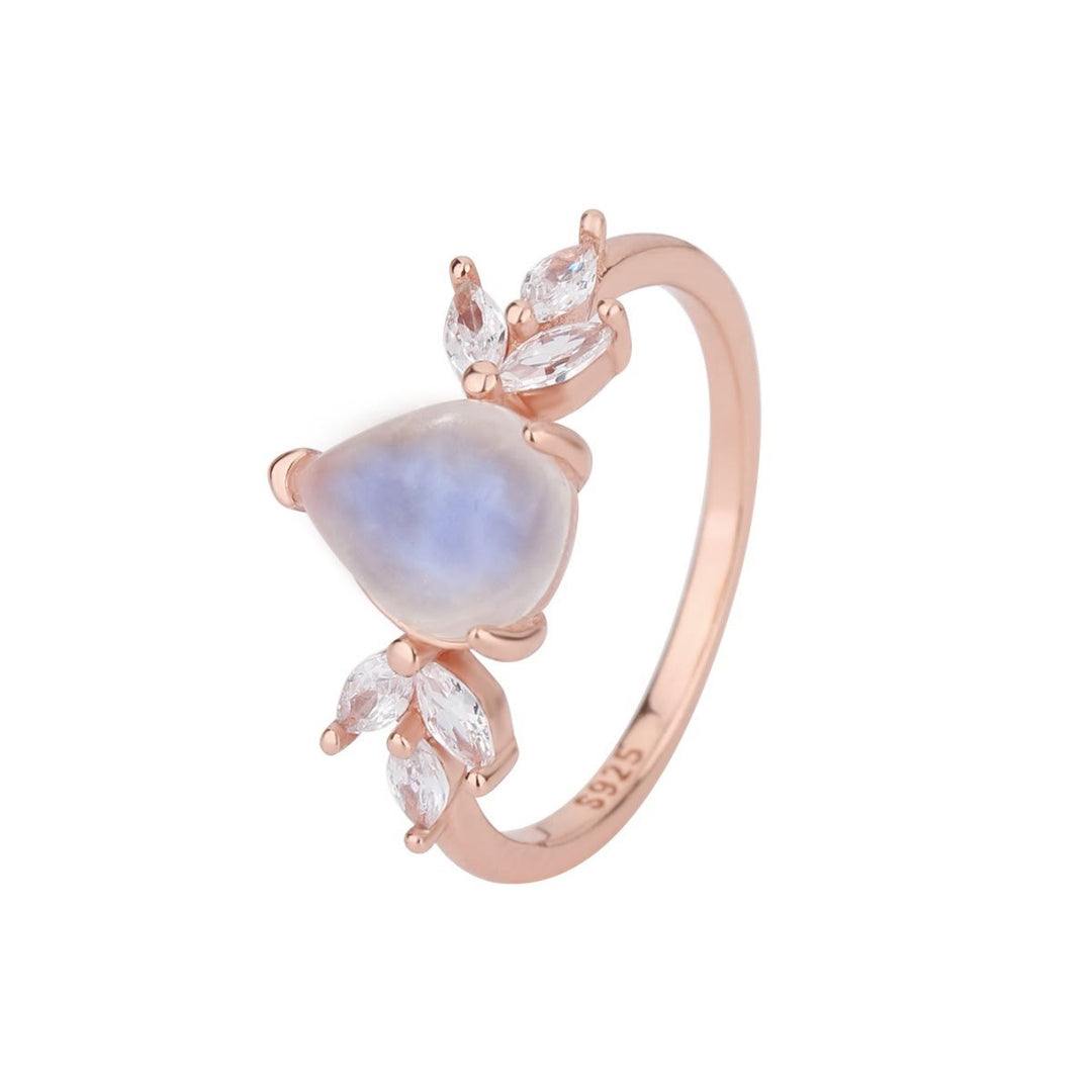 Anello in oro rosa a forma di goccia con zircone bianco e pietra di luna Olivenorma 