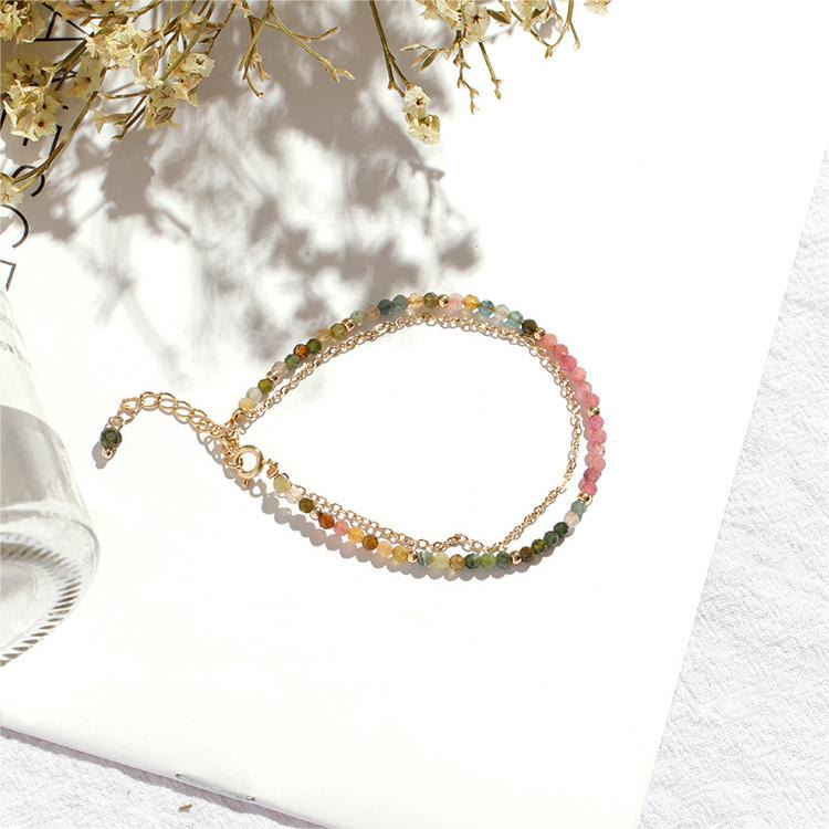 Bracciale doppio sottile in rame placcato oro tormalina Olivenorma