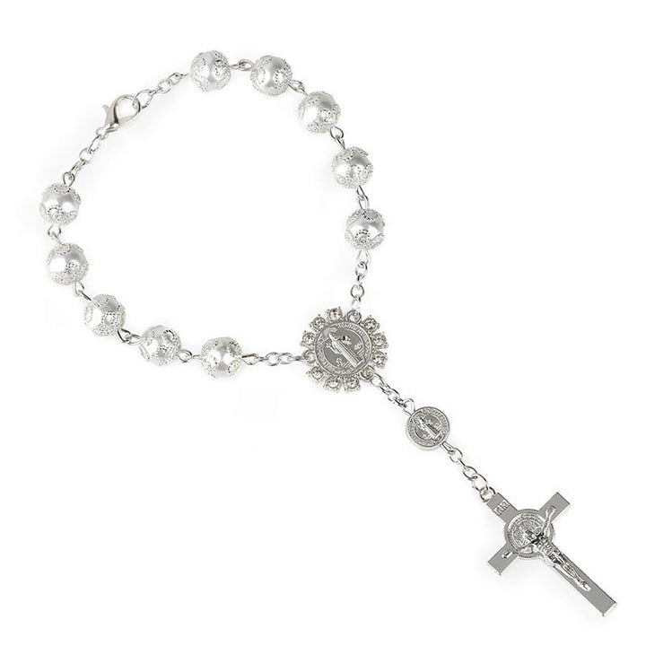 Olivenorma Cristianesimo Pizzo Vetro Rosa Croce Roseario Bracciale 