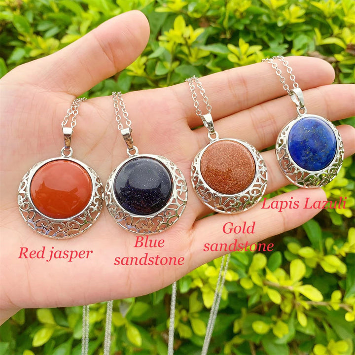 Collana regolabile in pietra autentica di cristallo rotondo Olivenorma