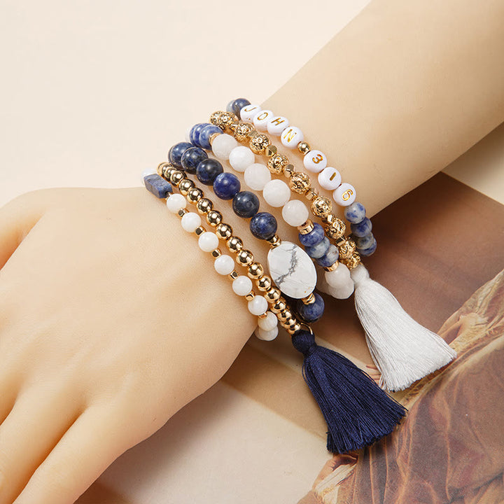 Olivenorma Set di 6 bracciali in cristallo naturale inciso