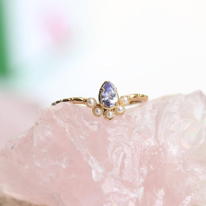 Anello Olivenorma S925 con perla e goccia a doppio strato 