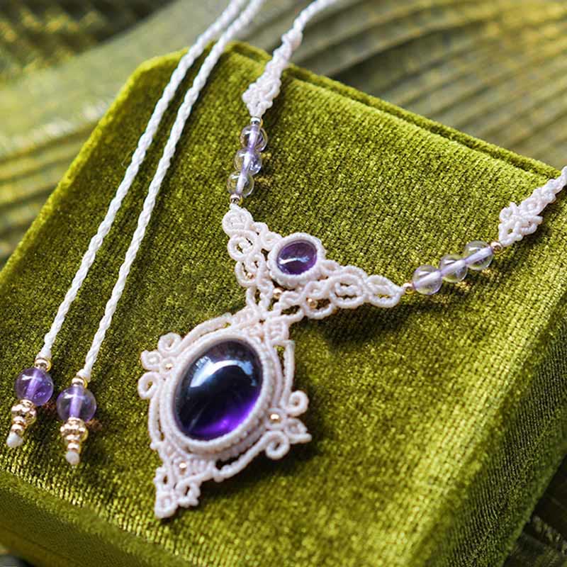 Collana con bracciale Guardian intrecciato a mano in ametista e charoite Olivenorma