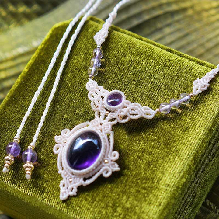 Collana con bracciale Guardian intrecciato a mano in ametista e charoite Olivenorma