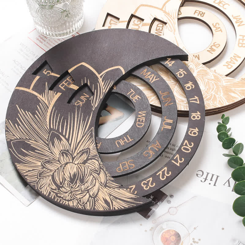 Olivenorma Circle Calendario perpetuo in legno a forma di mezzaluna, decorazione da parete