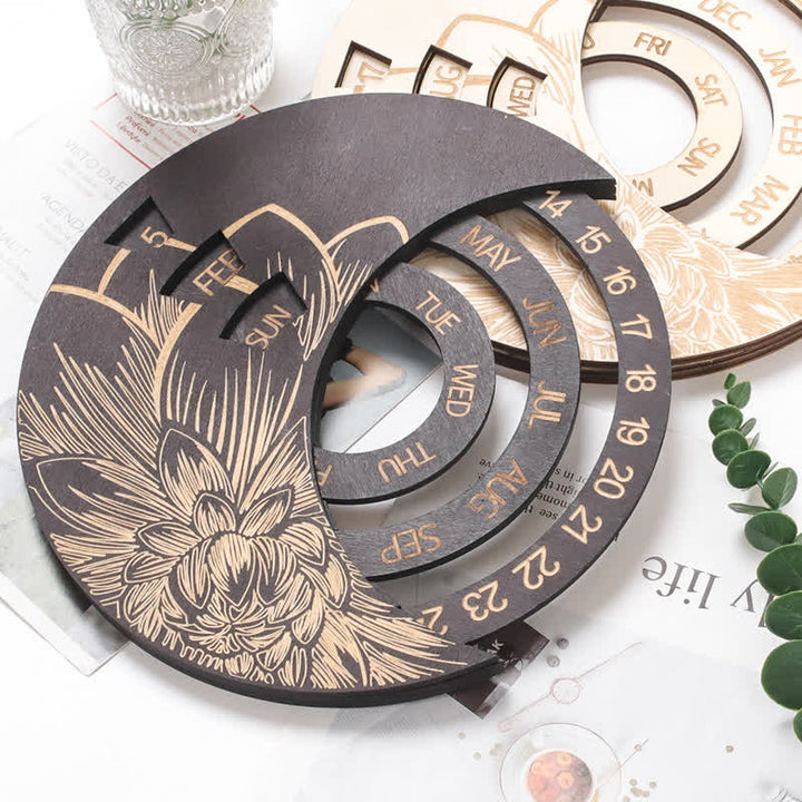 Olivenorma Circle Calendario perpetuo in legno a forma di mezzaluna, decorazione da parete