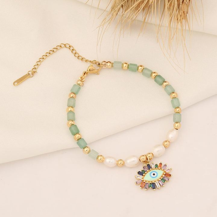 Bracciale in rame con perle d'acqua dolce in pietra naturale Olivenorma 
