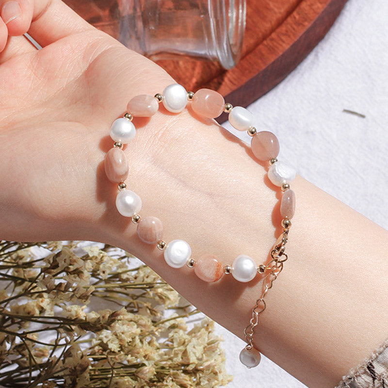 Bracciale di perle di cristallo naturale e pietre preziose 