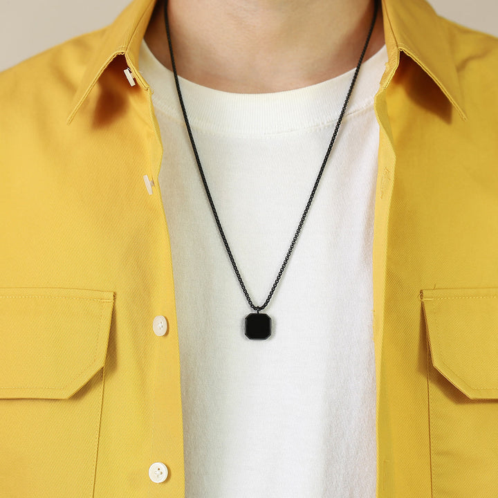 Olivenorma Collana con ciondolo quadrato da uomo con catena lunga per maglione 