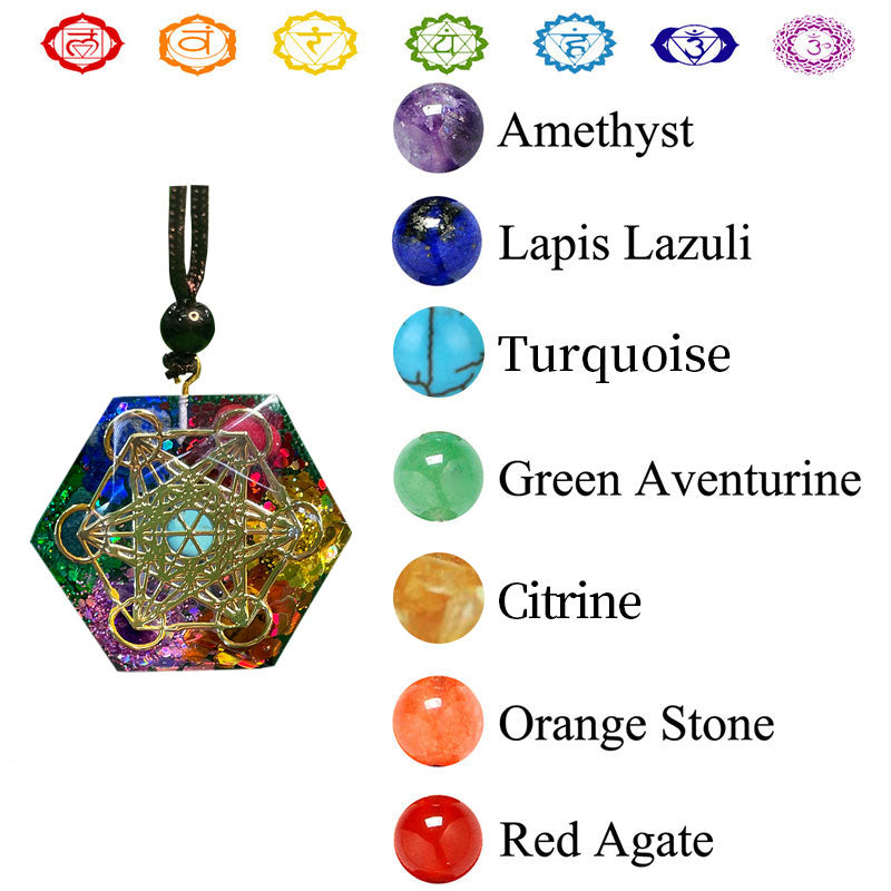 Collana di meditazione con simbolo del cubo di Metatron e chakra di Olivenorma